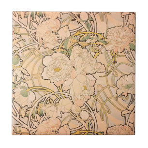 Azulejo Clásico patrón de jardín de peonías Art Nouveau de