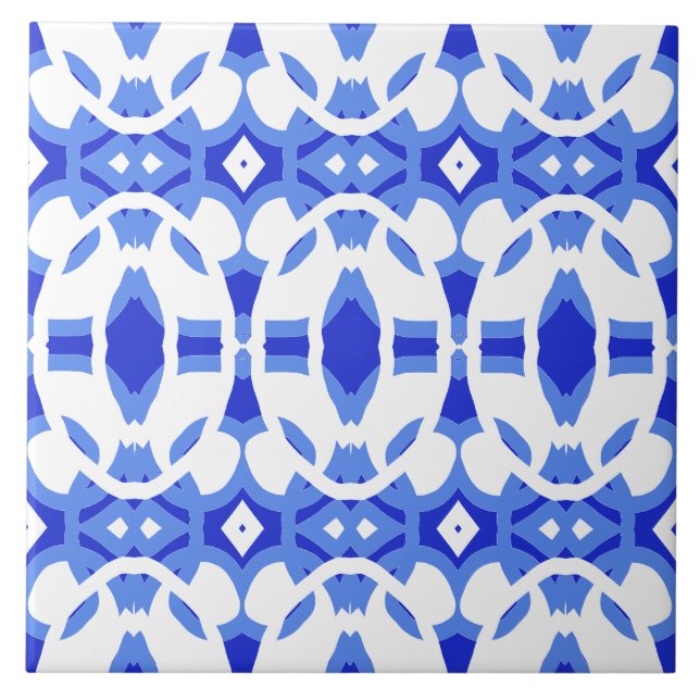 Azulejo Clásico patrón vibrante blanco y azul (Frente)