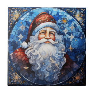 Azulejo Clásico Santa Claus Vidrio Manchado Azul