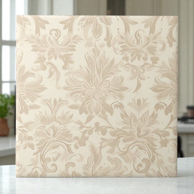 Azulejo Clásico Simple Floral Damasco Beige Suave (Subido por el creador)