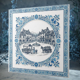 Azulejo Clásico Toile Botánico Azul Cottagecore Francés