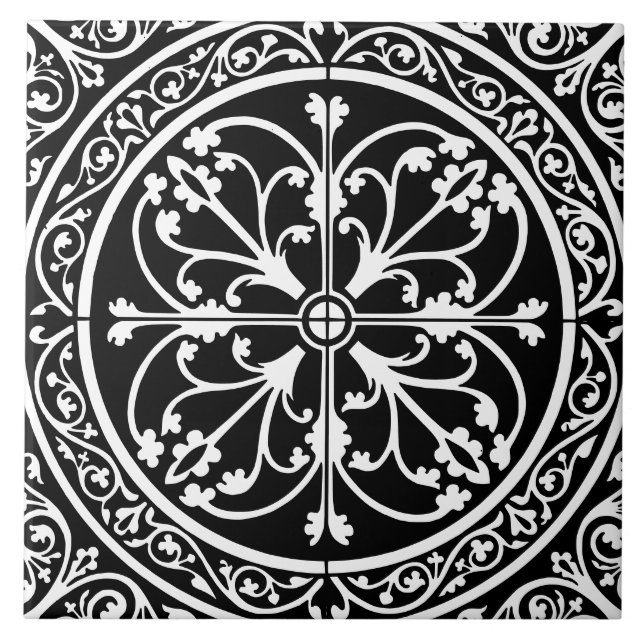 Azulejo Clásico Tradicional Elegante Abstracto Negro (Frente)