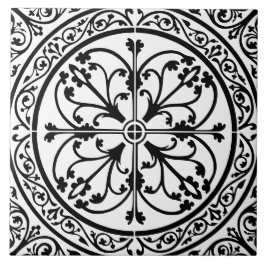 Azulejo Clásico Tradicional Elegante Abstracto Negro y Bla