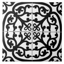 Azulejo Clásico Tradicional Estiloso Abstracto Blanco & Ne