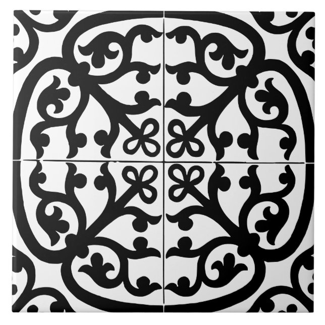 Azulejo Clásico Tradicional Estiloso Abstracto Blanco & Ne (Frente)