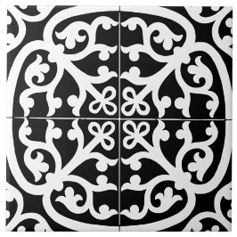 Azulejo Clásico Tradicional Estiloso Abstracto Blanco & Ne