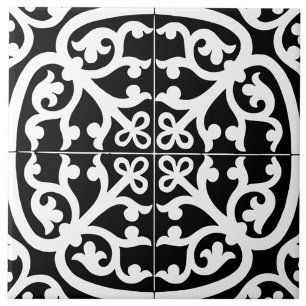 Azulejo Clásico Tradicional Estiloso Abstracto Blanco & Ne