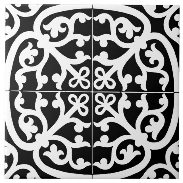 Azulejo Clásico Tradicional Estiloso Abstracto Blanco & Ne (tile)