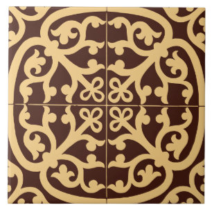 Azulejo Clásico Tradicional Estiloso Abstracto Dorado y Ma