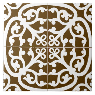 Azulejo Clásico Tradicional Estiloso Abstracto Marrón y Bl