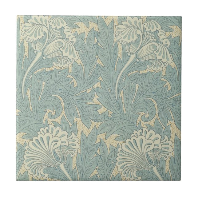 Azulejo Clásico Tulipán Azul Floral de William Morris (Frente)