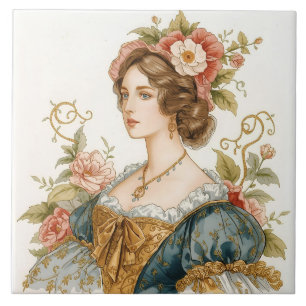 Azulejo Clásico, victoriano, princesa con hermosos Rosas