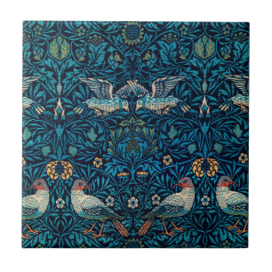 Azulejo Clásico William Morris Azul patrón l Aves Florales