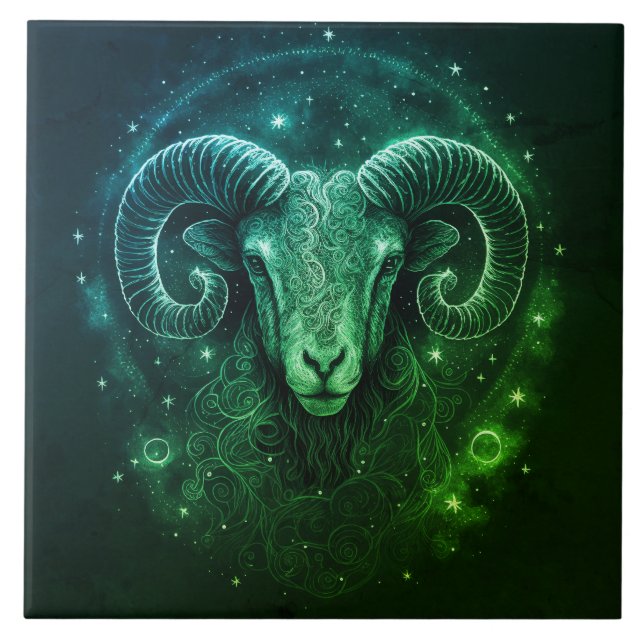 Azulejo Clásico Zodiac Verde y Relieve metalizado dorado (Frente)