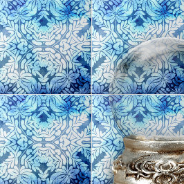 Azulejo Clásicos motivos de Leafy Blanco Azul y elementos 