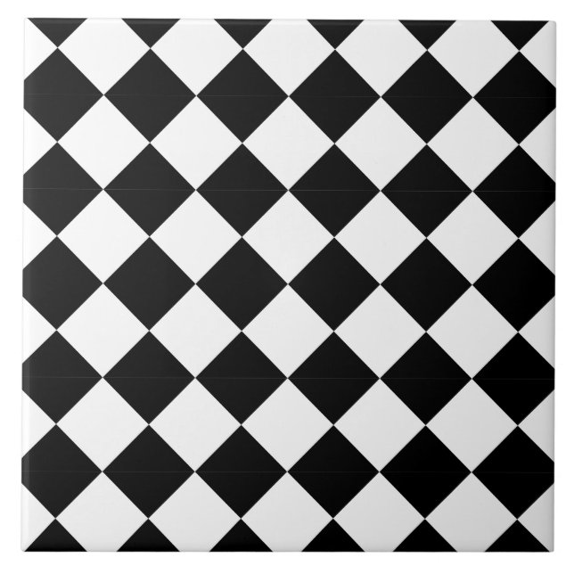 Azulejo Classic Black and White Harlequin Diagonal Checker (Frente)