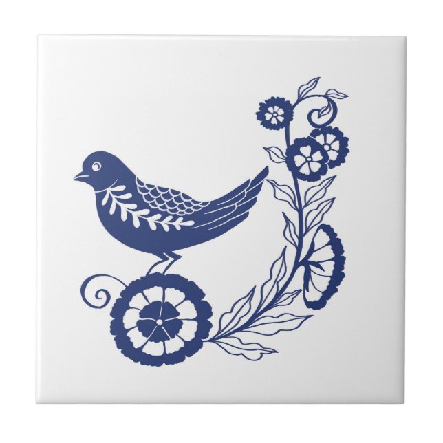 Azulejo Classic Dutch Blue Delft Tile Bird Design (Frente)