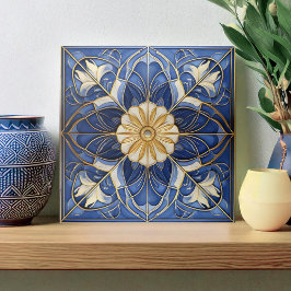Azulejo Classic Floral Tile Pat#12 Blue Yellow ID1078