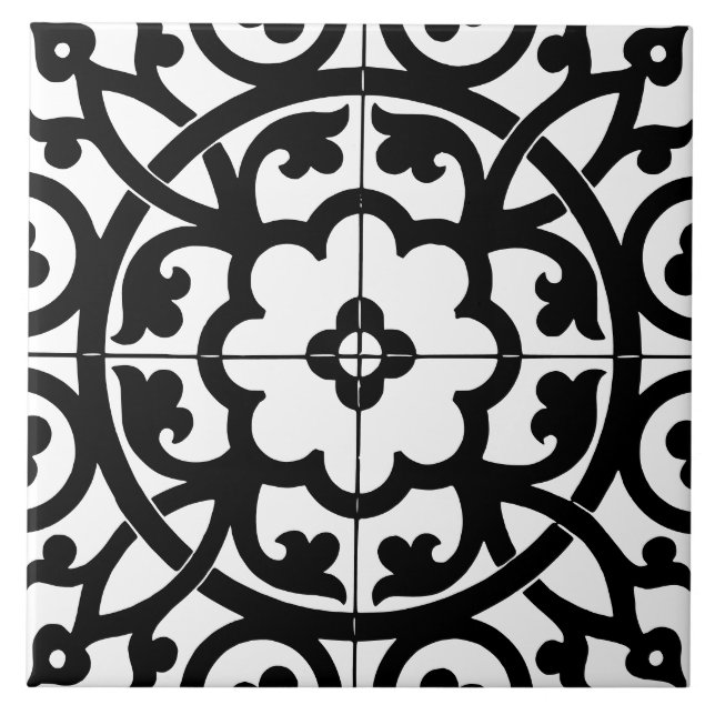 Azulejo Classic Flower Line Art Floral Black & White (Frente)
