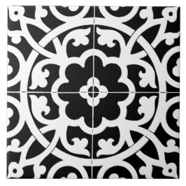 Azulejo Classic Flower Line Art Floral Black & White
