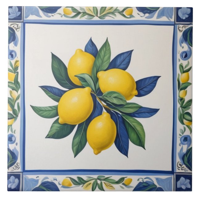 Azulejo Classic Lemons Blue Green Yellow White Traditional (Frente)