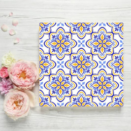 Azulejo Classic Portuguese Blue and Gold Mediterranean Flo