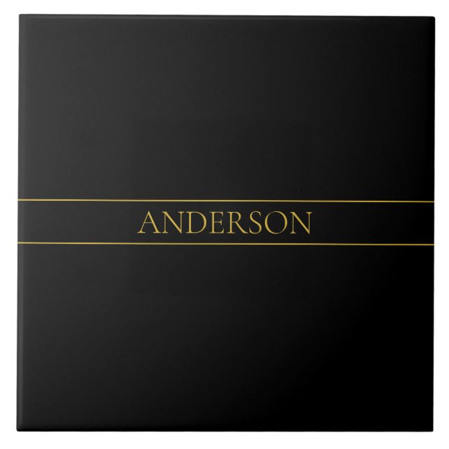 Azulejo Classy Personalizable Gold Text & Lines (Frente)