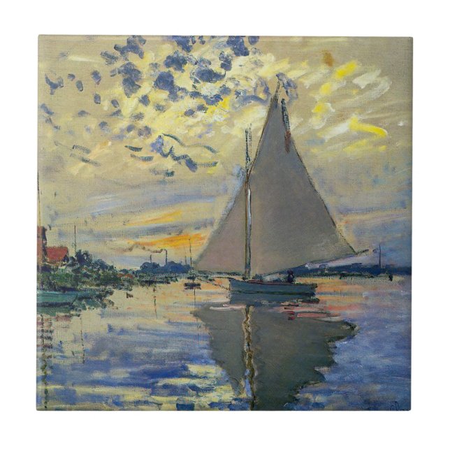 Azulejo Claude Monet - Barco de vela en Le Petit-Gennevill (Frente)