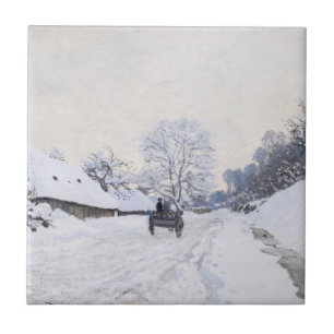 Azulejo Claude Monet - Carro en el camino nevado en Honfle
