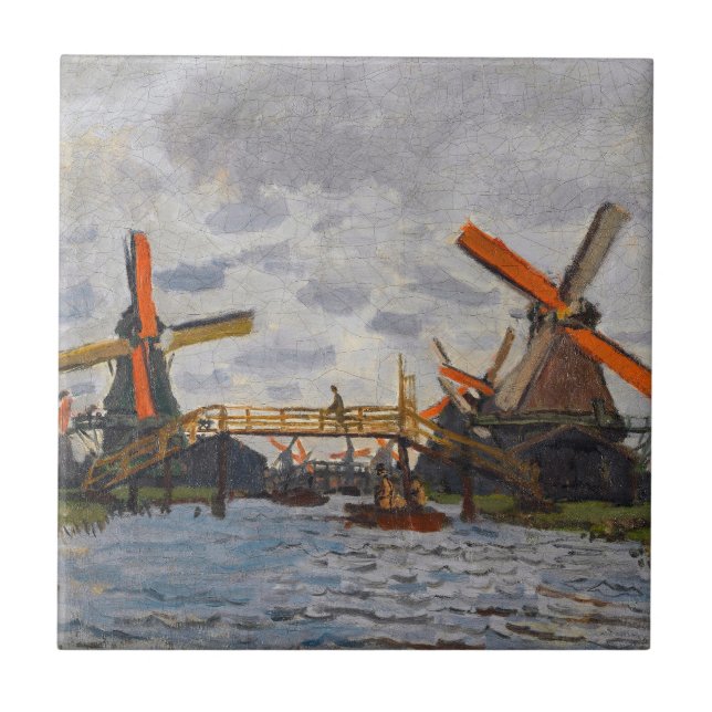 Azulejo Claude Monet - Molinos de viento cerca de Zaandam (Frente)