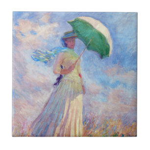 Azulejo Claude Monet - Mujer con un Parasol mirando a la d