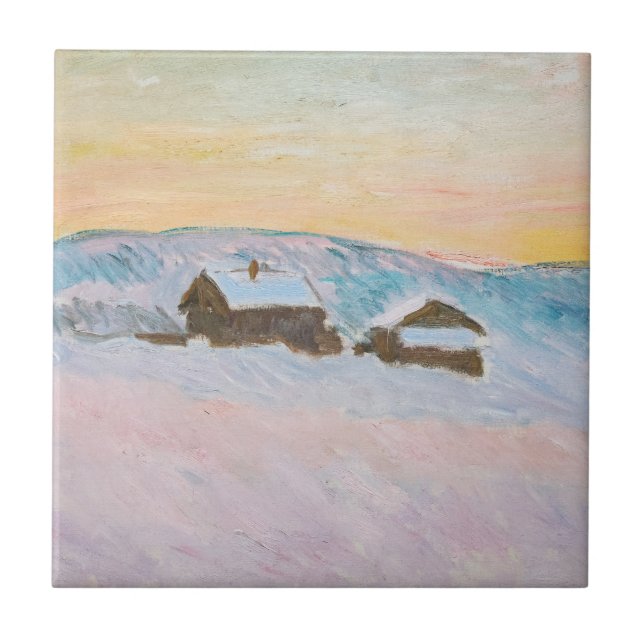 Azulejo Claude Monet - Paisaje noruego, casas azules (Frente)