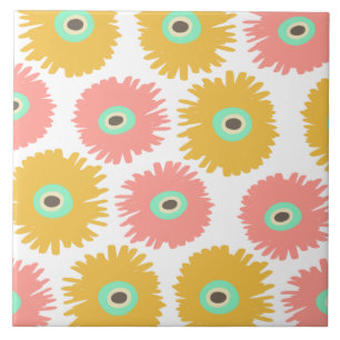 Azulejo Clavel Floral Amarillo Coral Abstracto