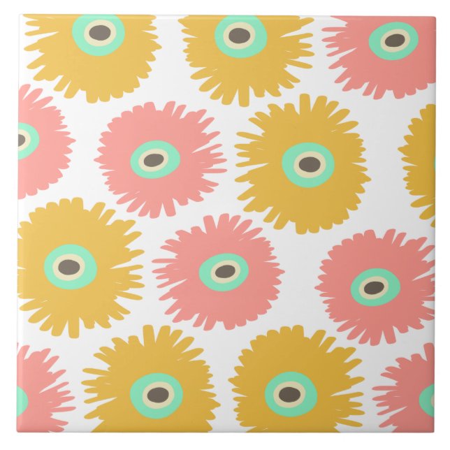 Azulejo Clavel Floral Amarillo Coral Abstracto (Frente)