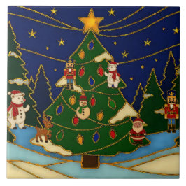 Azulejo Cloisonne Art Whimsical Forest Classic Christmas 