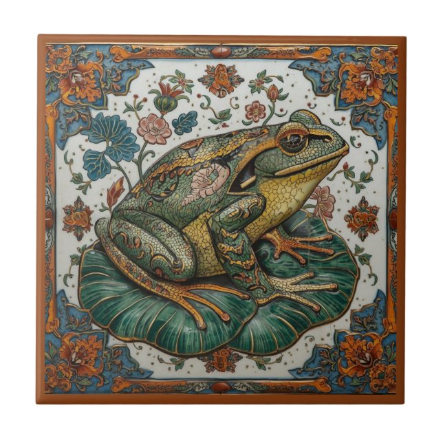 Azulejo Cloisonne Frog on Lily Pad (Frente)