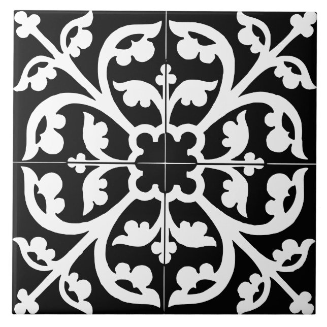 Azulejo Clover Flower Floral Abstract Black & White (Frente)