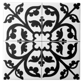 Azulejo Clover Flower Floral Abstract Black & White