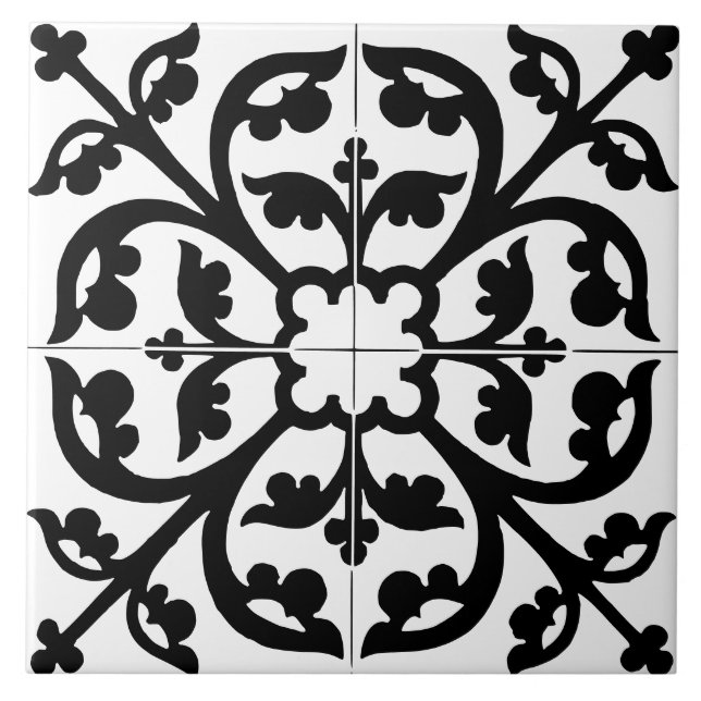 Azulejo Clover Flower Floral Abstract Black & White (Frente)