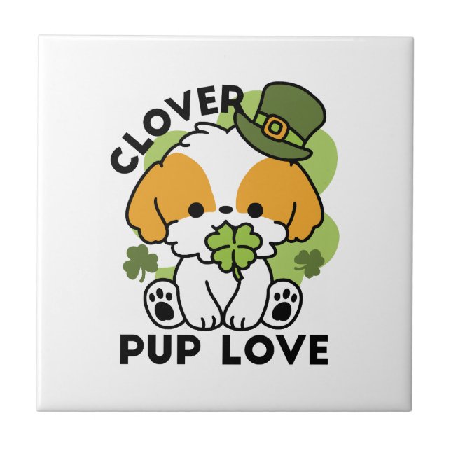 Azulejo Clover Pup Love - Diseño de perros del Día de San  (Frente)