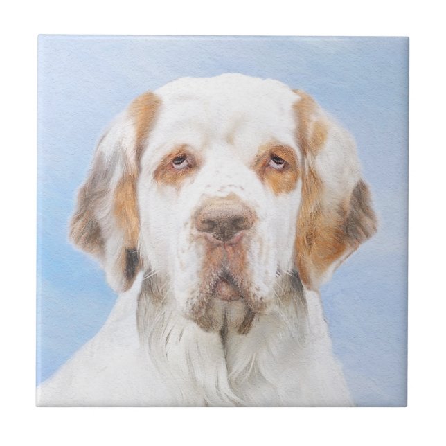 Azulejo Clumber Spaniel Painting - Cute Original Dog Art (Frente)