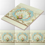 Azulejo Clusters de Rosas de la era victoriana y borde de<br><div class="desc">Se trata de una impresión digitalmente realzada de una época victoriana antigua de aproximadamente 1890 cúmulos de rosas y recorre el patrón de frisos de borde. Puede personalizar del color de fondo.</div>