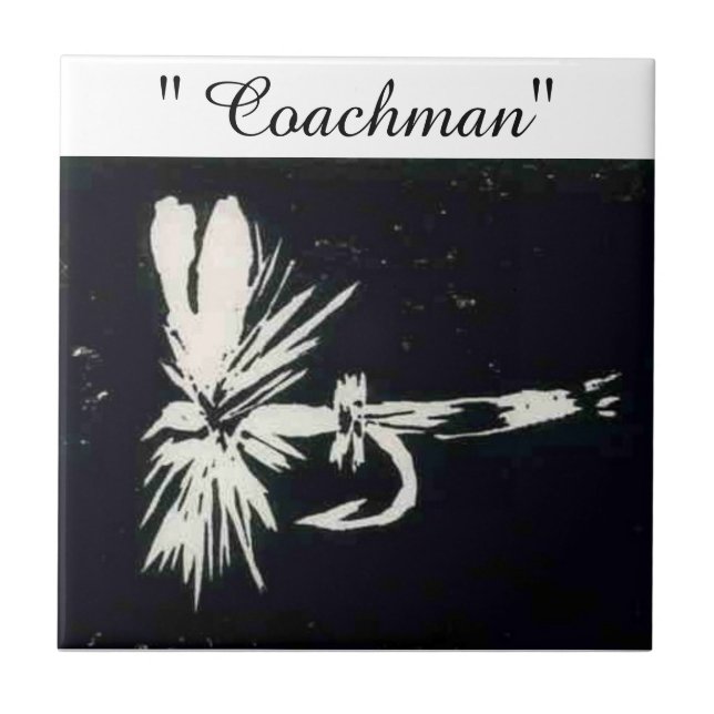 Azulejo "Coachman" blanco sobre mosaico de truchas negras (Frente)