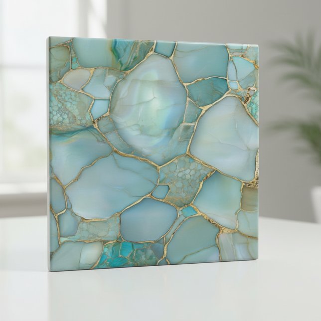 Azulejo Coastal Aqua Agate Gold Mosaic (Subido por el creador)