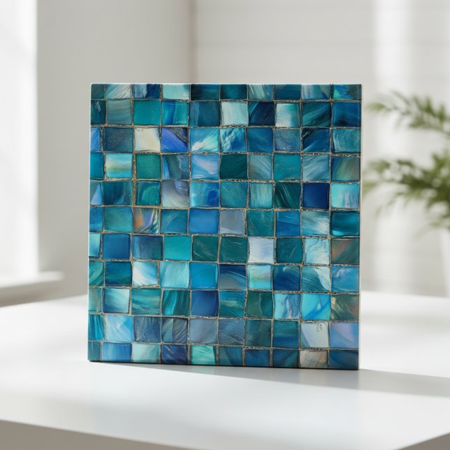 Azulejo Coastal Aqua Blue Glass Mosaic (Subido por el creador)