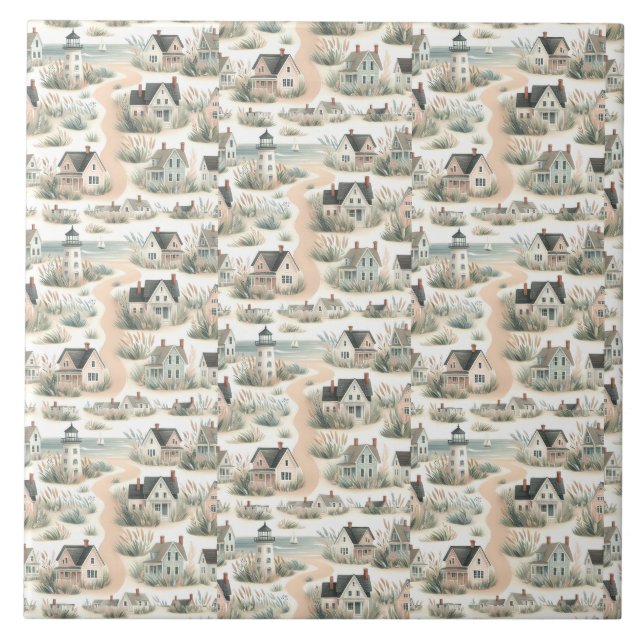 Azulejo Coastal Cottage Lighthouse Pattern (Frente)