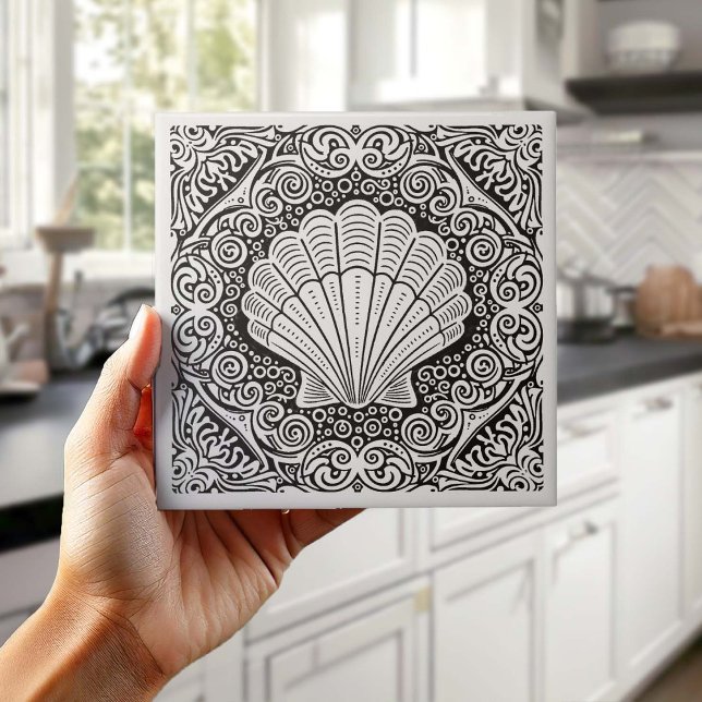 Azulejo Coastal Life Series Clam Shell B & W D1208 (Subido por el creador)