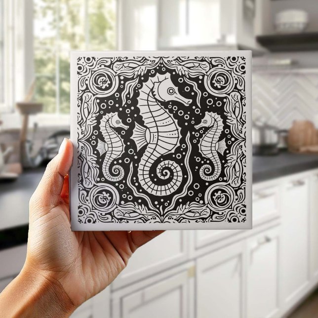 Azulejo Coastal Life Series Seahorse B & W D1208 (Subido por el creador)