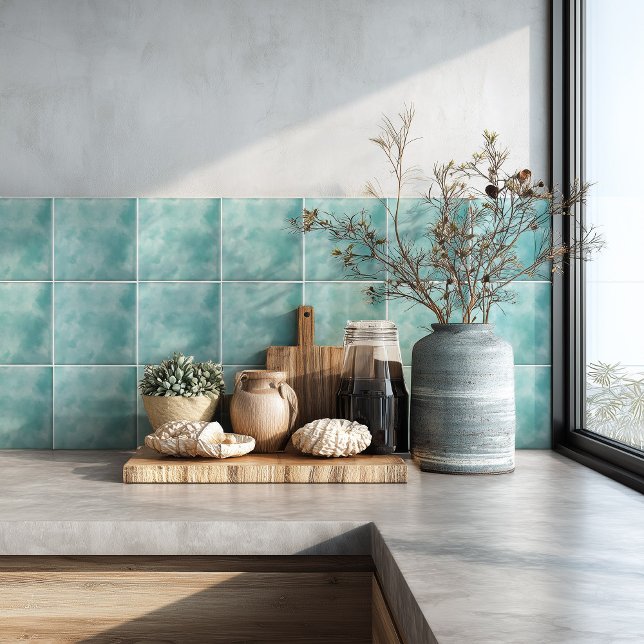 Azulejo Coastal Teal Blue Watercolor Backsplash (Subido por el creador)