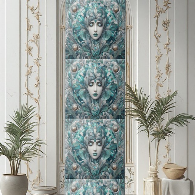 Azulejo Coastal Underwater Blue Ocean Aquamarine Mermaid  (Coastal Underwater Blue Ocean Aquamarine Mermaid Ceramic Tile)